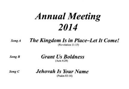 Watchtower AGM 2014 song list
